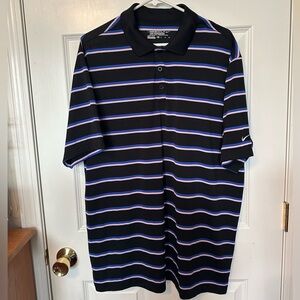 Nike Men's Black and Purple Striped Polo Golf Performance Dri Fit Shirt. Sz XL.